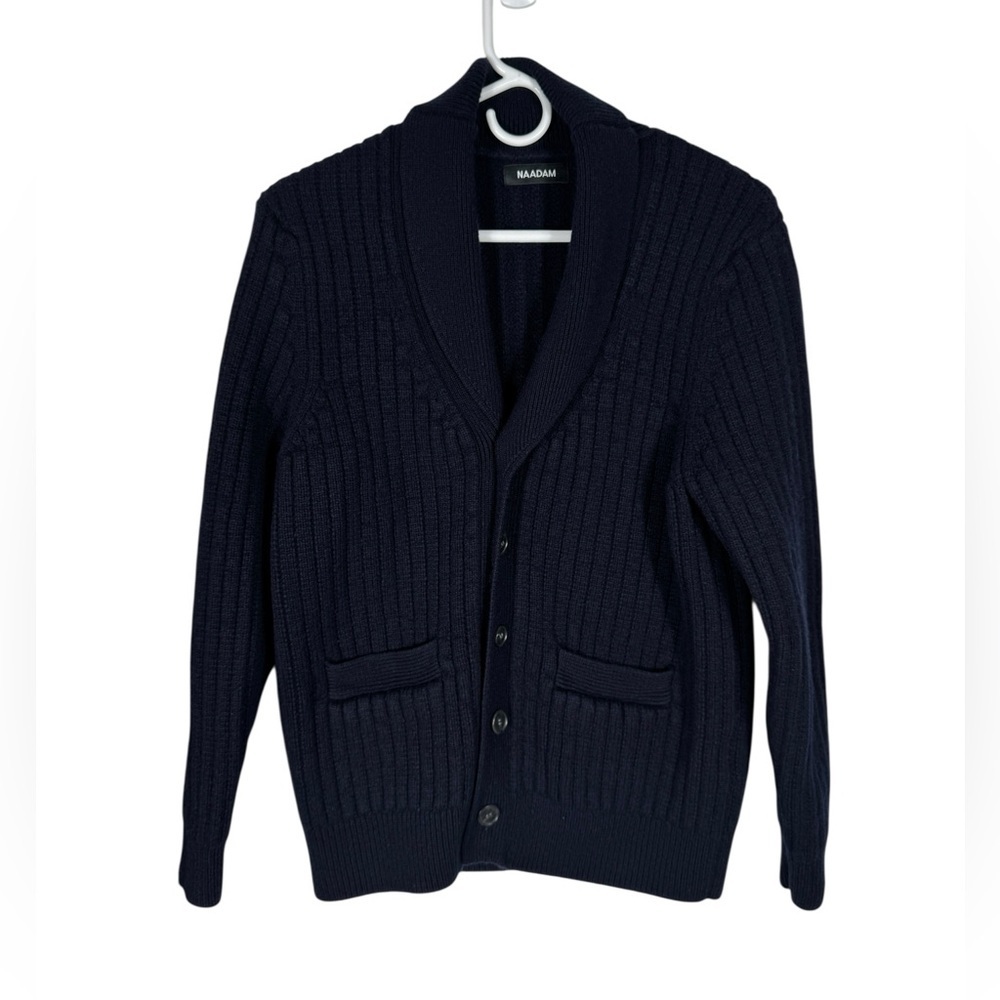 NAADAM Wool Cashmere Shawl Collar Cardigan, Navy, Size M